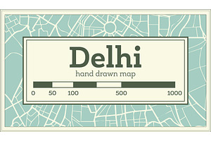 Delhi India Map In Retro Style.