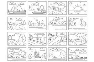 Outlines landscape icons. Linear, an Illustration by YummyBuum