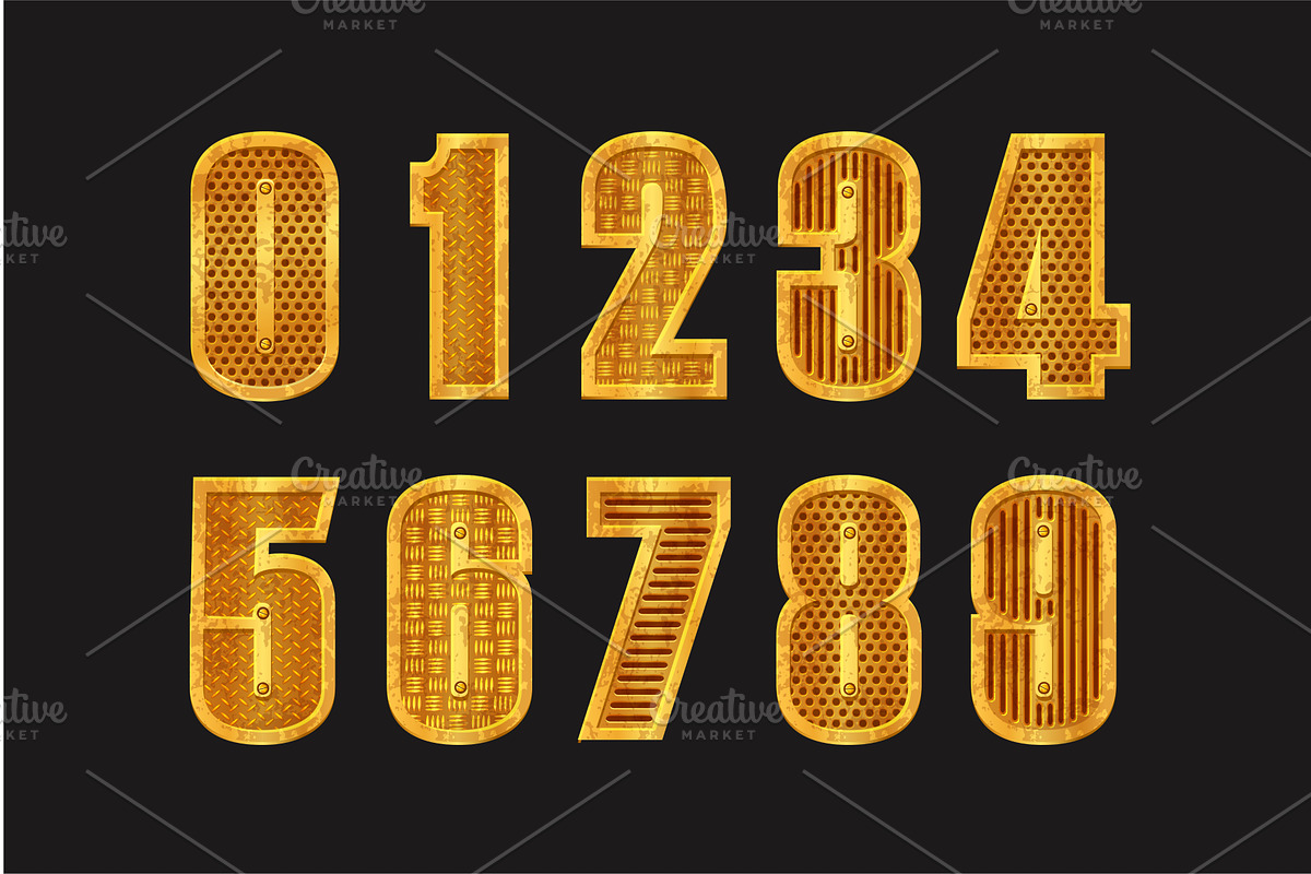 Golden Metallic numbers 0-9., an Illustration by BabySofja
