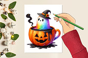 Halloween Hot Cocoa Ghost, a Seasonal Illustration by Craft Nest (Thumbnail 2 of 5)