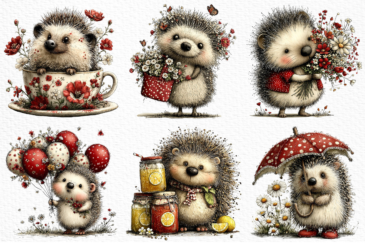 Whimsical Summer Hedgehog Clipart, an Illustration by Craft Nest (Photo 5 of 12)