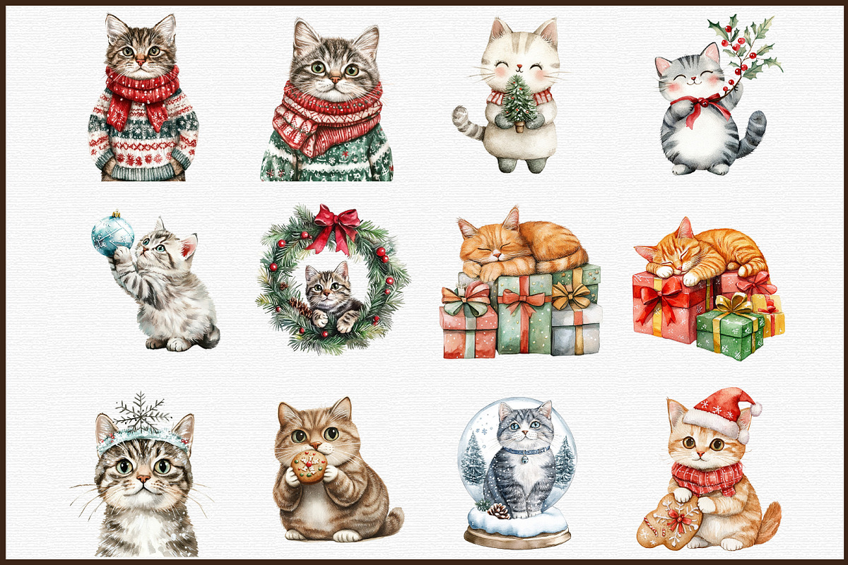 Christmas Cats Holiday Cats Set, an Illustration by Sublimation Artist (Photo 3 of 6)