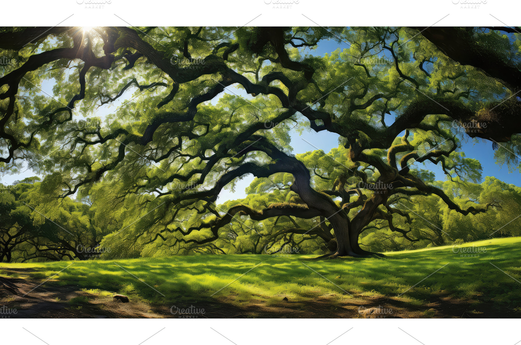 shade oak tree branches ai generated, a Nature Photo by pikepicture