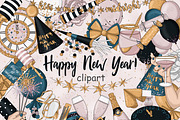 Happy New Year Gold Clipart, a Seasonal Illustration by GlamArtZhanna (Thumbnail 1 of 4)