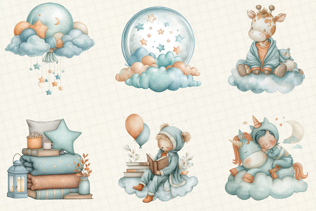 Sweet Dreams watercolor clipart, an Illustration by DreamCafeArt (Photo 3 of 6)