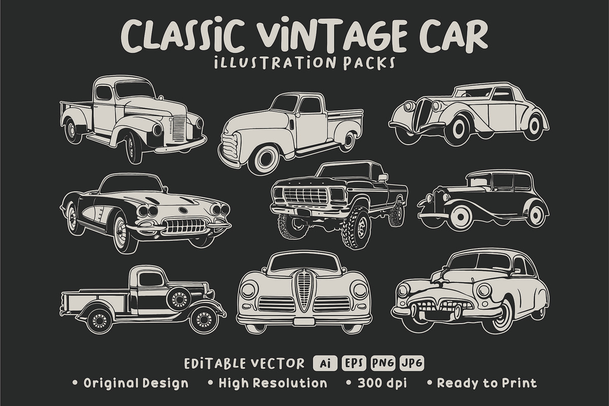 VINTAGE CLASSIC CAR PACKS, a Transportation Illustration by Ngaula Std. (Photo 1 of 3)