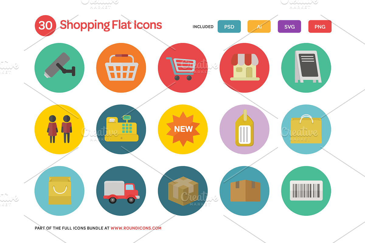 Shopping Flat Icons Set preview 3