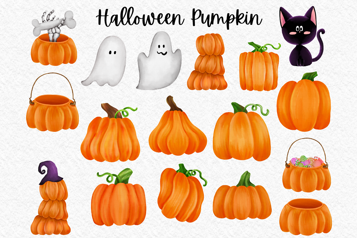 Halloween pumpkin watercolor clipart, an Illustration by AkiraVilla (Photo 3 of 10)