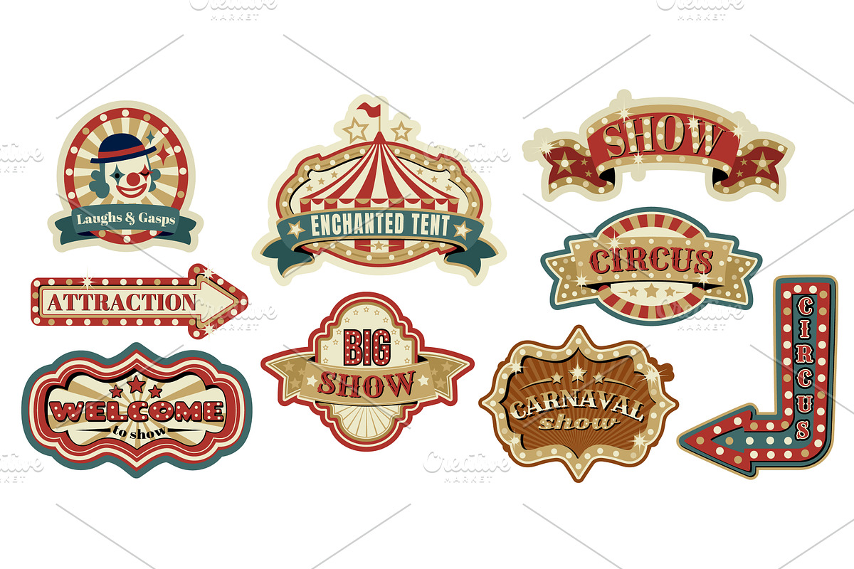 Vintage circus sign or emblems, an Object Illustration by art PVP - market