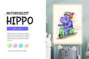 Cartoon hippo motorcyclist. Tshirt, an Animal Illustration by KENO Mascots (Thumbnail 4 of 7)
