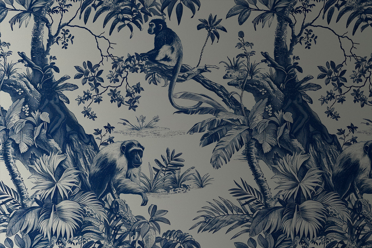MONKEY JUNGLE TOILE Seamless Pattern, a Pattern Graphic by AYAKA Studio Co. (Photo 4 of 9)