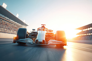 Formula one car racing at sunset, a Sports & Recreation Photo by AlyaAnd