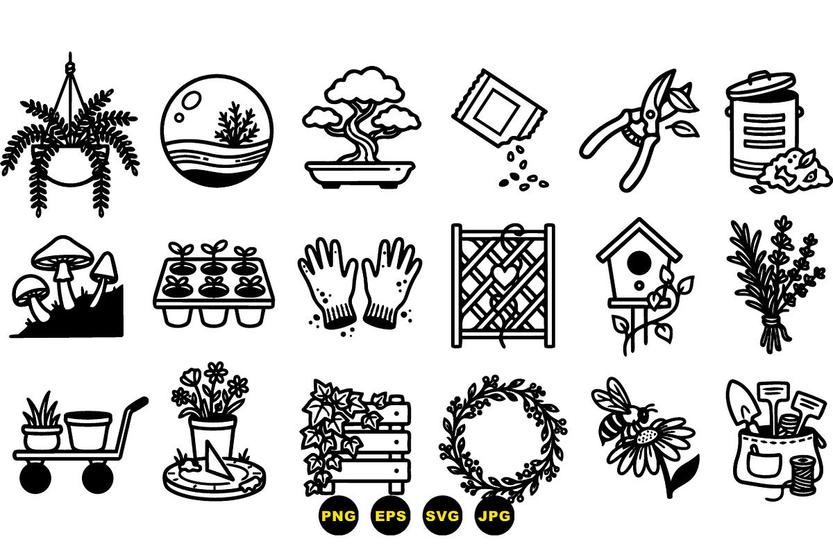 Hand Drawn Garden Icons Set, an Illustration by designvectx (Photo 3 of 3)