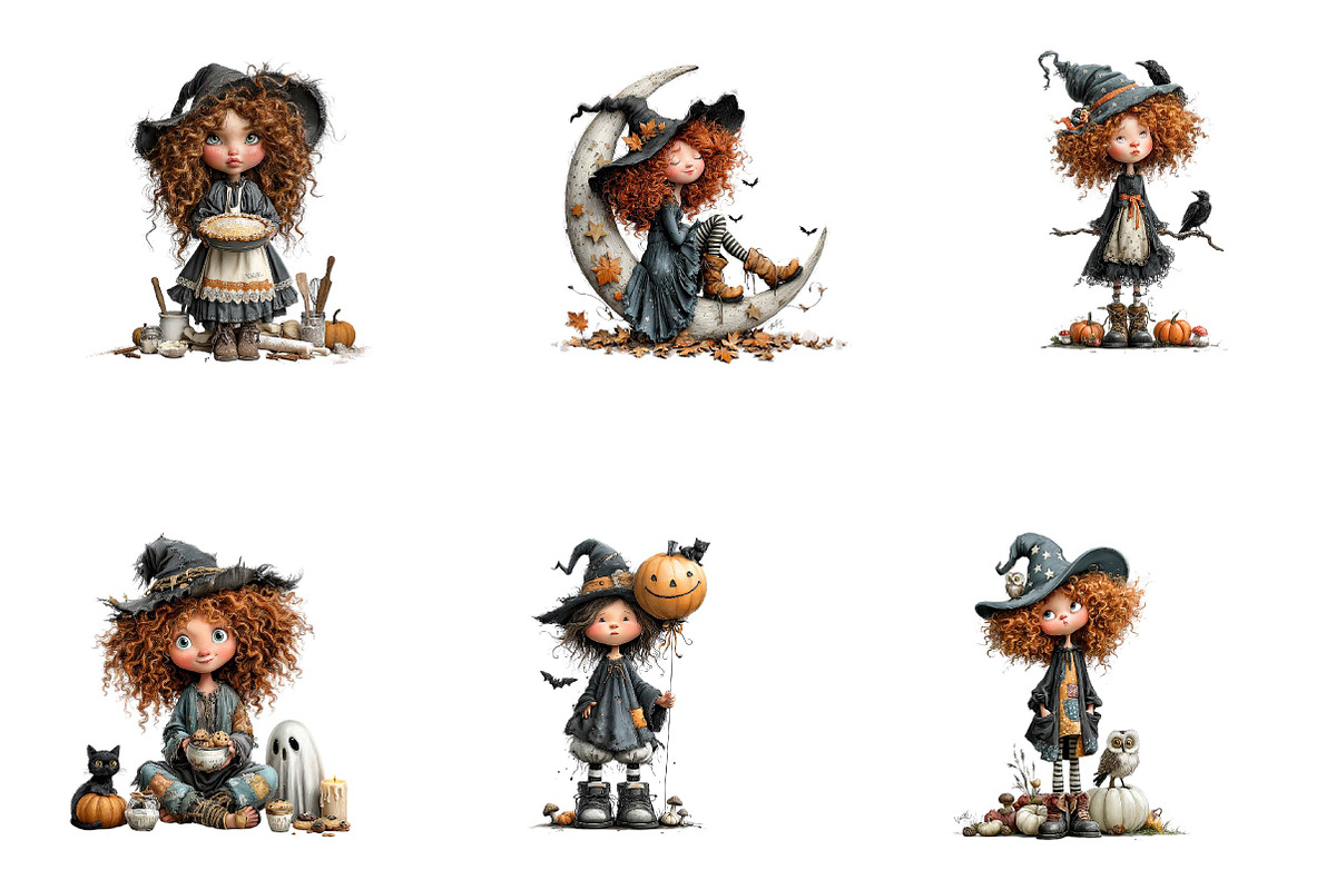 Witch Girl Clipart Bundle, a Seasonal Illustration by CreationArt (Photo 2 of 4)