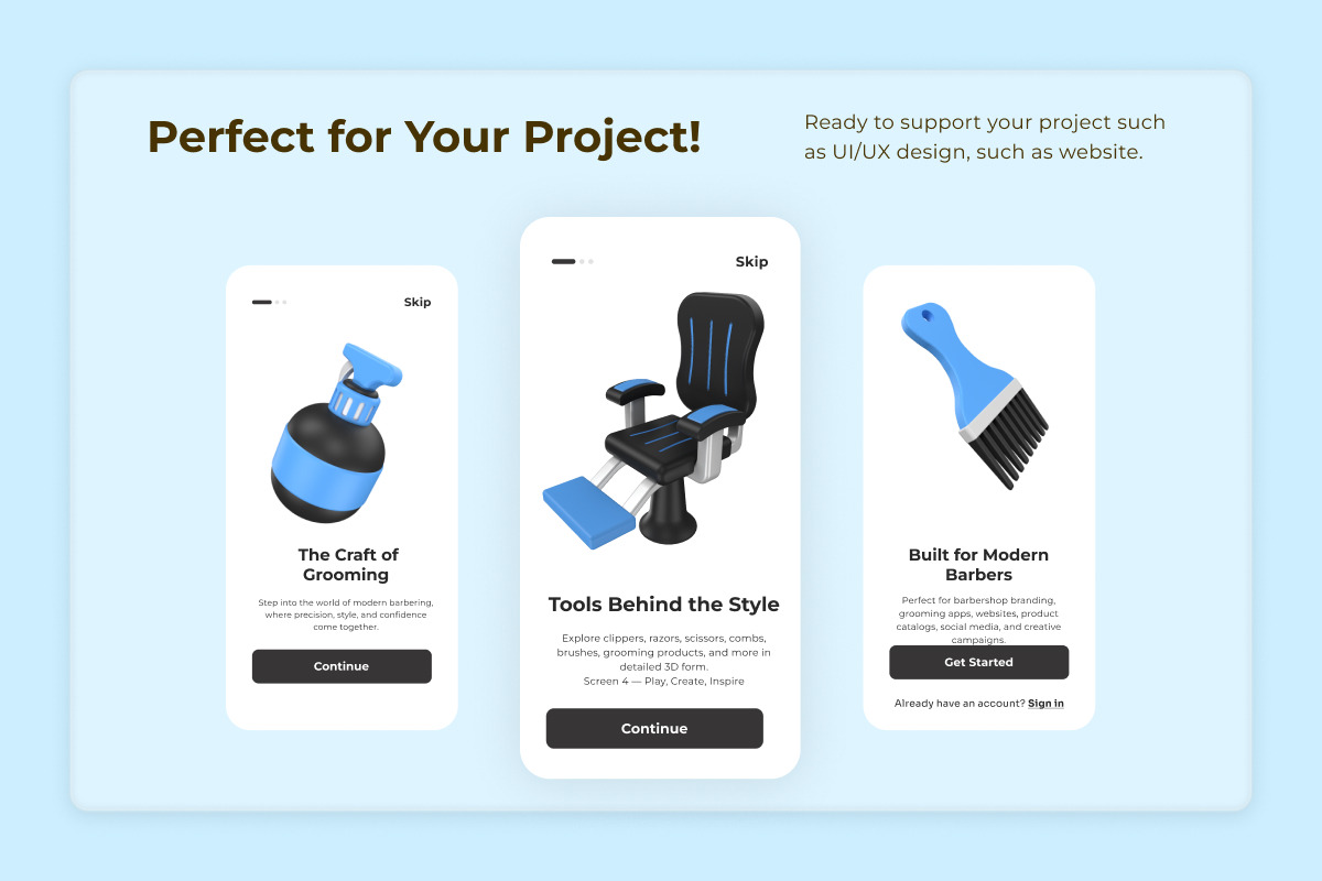 Barber Tools 3D Icon Set, a Work Illustration by twinstd (Photo 4 of 6)