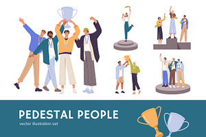 Winners with awards on pedestals set, a Person Illustration by PaperTrident