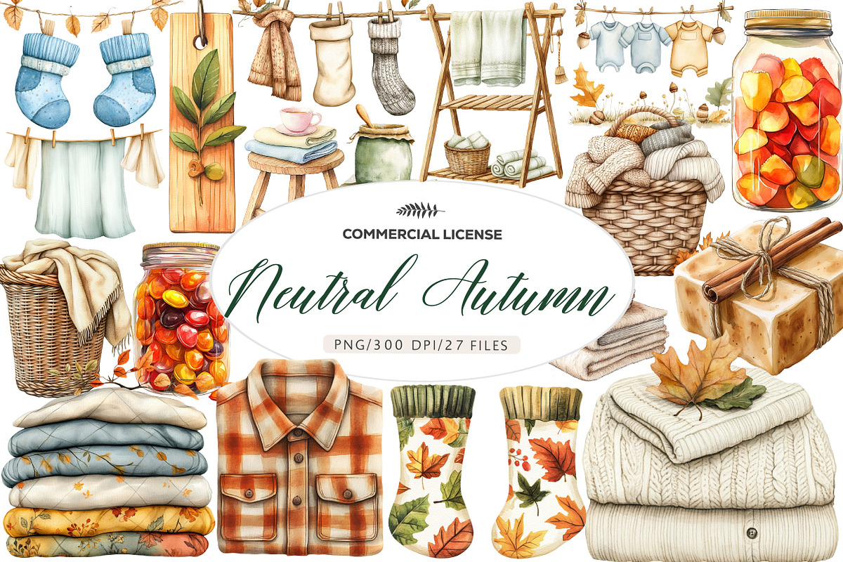 Neutral Autumn Laundry Clipart, an Illustration by CreationArt (Photo 1 of 5)