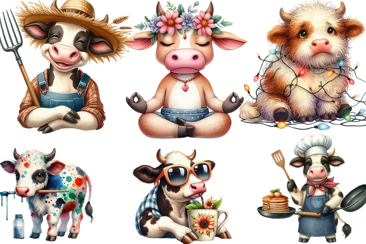Funny Sketch Quirky Cows Clipart, an Illustration by Designking (Photo 2 of 4)