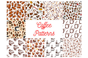 Coffee Cups And Coffee Makers Seamless Patterns