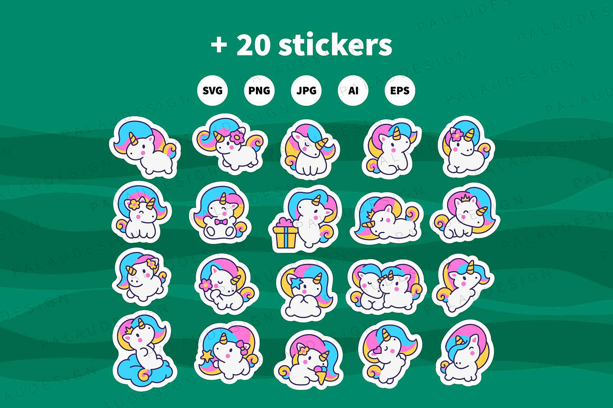 Cute Kawaii Unicorn Characters, an Animal Illustration by Palau (Photo 12 of 12)