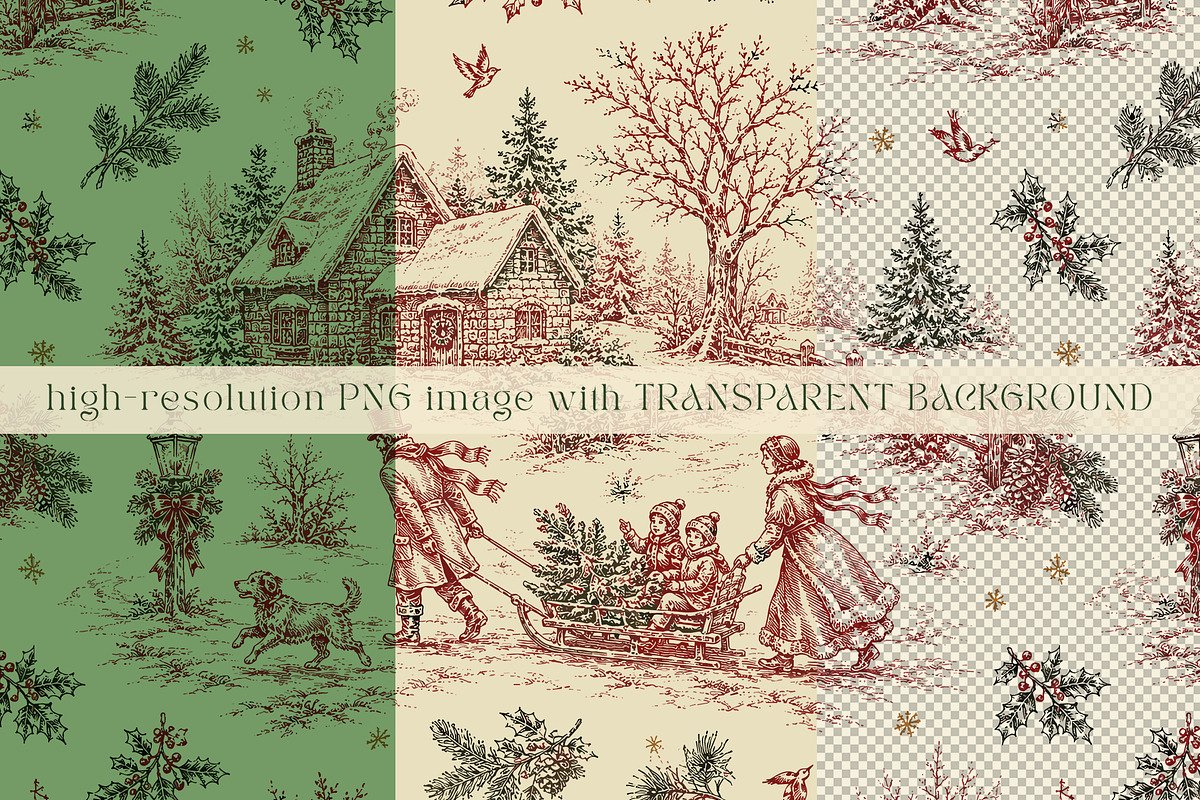 Vintage Christmas Tree Ride Seamless, a Pattern Graphic by Olya Creative (Photo 4 of 7)