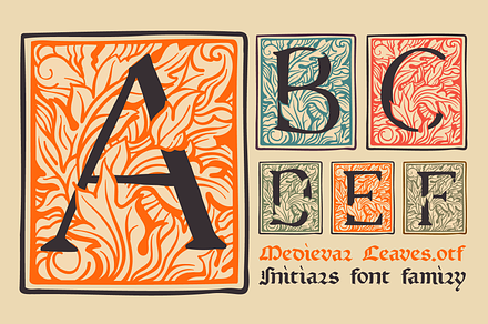 Medieval Leaves Colored initials set, a Blackletter Font by kaer_shop