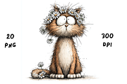 Whimsical Floral Cat Clipart, an Animal Illustration by GiraffeCreative (Thumbnail 10 of 20)