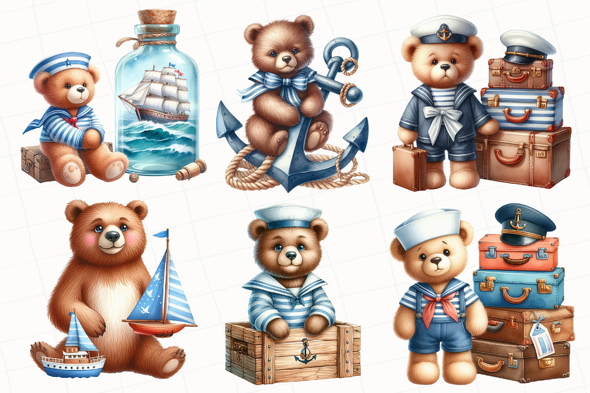 Bear Sailor Clipart, Nautical Clipar, an Illustration by OK Design (Photo 4 of 5)