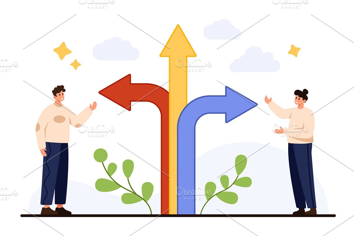 People Choosing Direction with, a Person Illustration by Flashvector