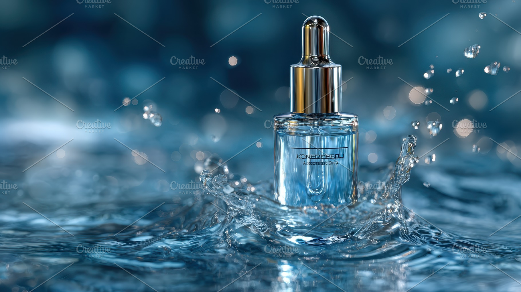 Aqua Serum Bottle in Water Splash Bl, a Photo by Pixeness Studio