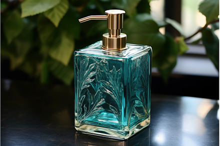 Glass soap dispenser. Generate Ai, a Beauty & Fashion Photo by Ylivdesign