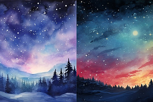 Watercolor Backgrounds. Winter