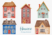 Watercolor Winter Houses clipart, a Decorative Illustration by LuiDesignStudio (Thumbnail 2 of 5)