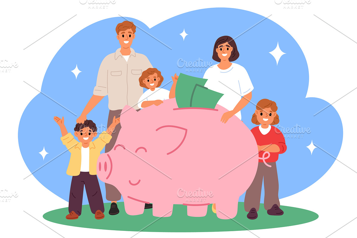 Young parents with children collects, a Person Illustration by Vectorbuum