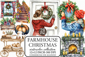Watercolor Farmhouse Christmas Clipa, an Illustration by Libby Wishes