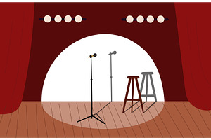 Stage with microphone and stool to, an Object Illustration by Vectorbuum