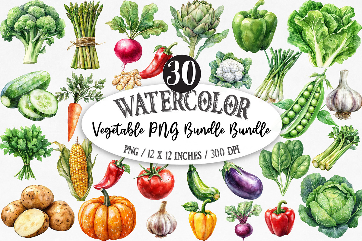 Watercolor Vegetable PNG Bundle, an Illustration by Designking (Photo 1 of 5)