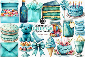 Watercolor Blue Birthday Clipart, an Illustration by Canvas Craft