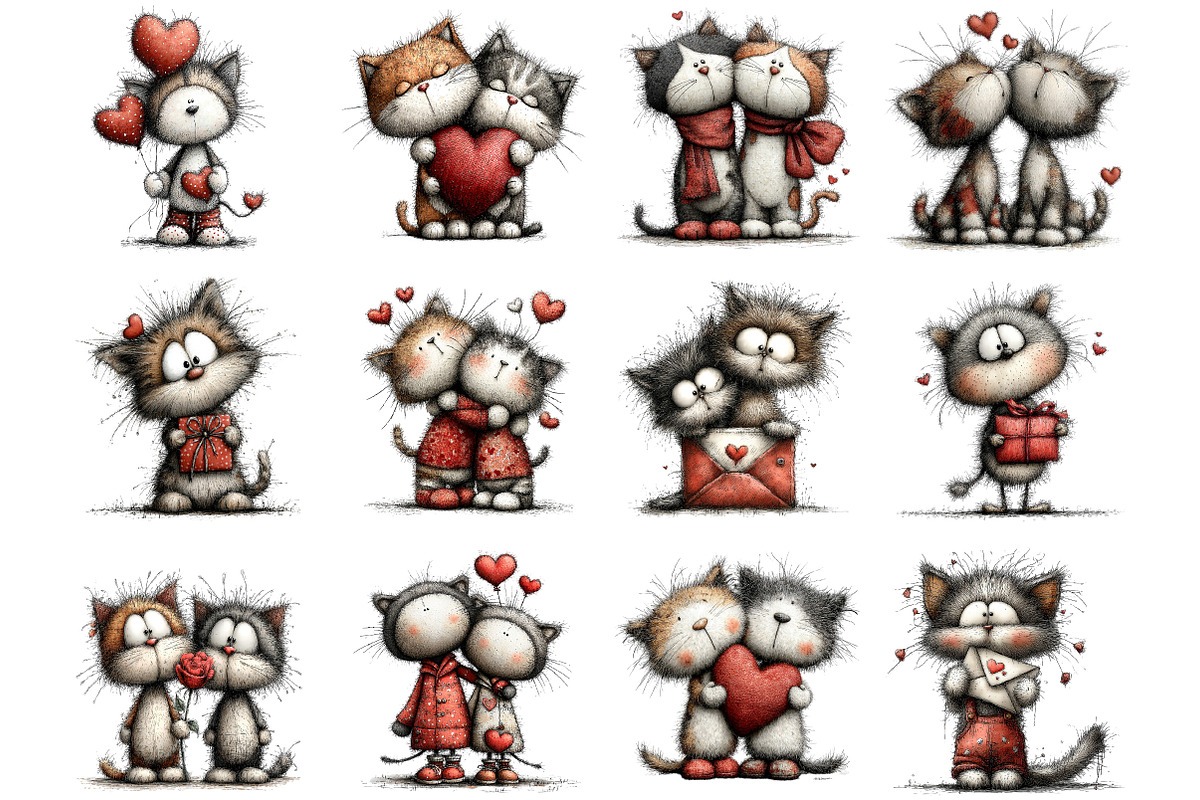 Watercolor Cute Valentines Kittens, an Illustration by Designking (Photo 2 of 5)