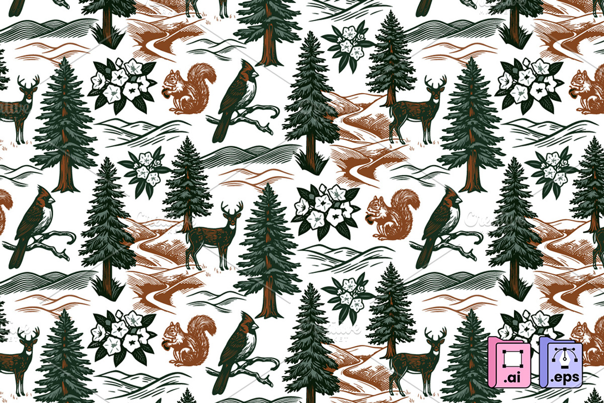 Woodland Mountain Wildlife Pattern, a Pattern Graphic by MISS CHATZ (Photo 3 of 3)