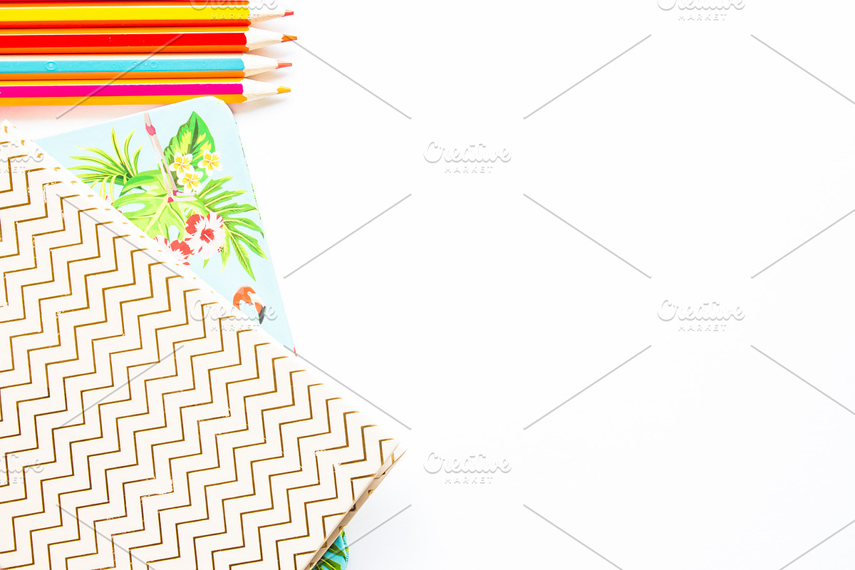 Colorful Pencils and Notebooks, a Background Graphic by Rose Wine Aesthetic