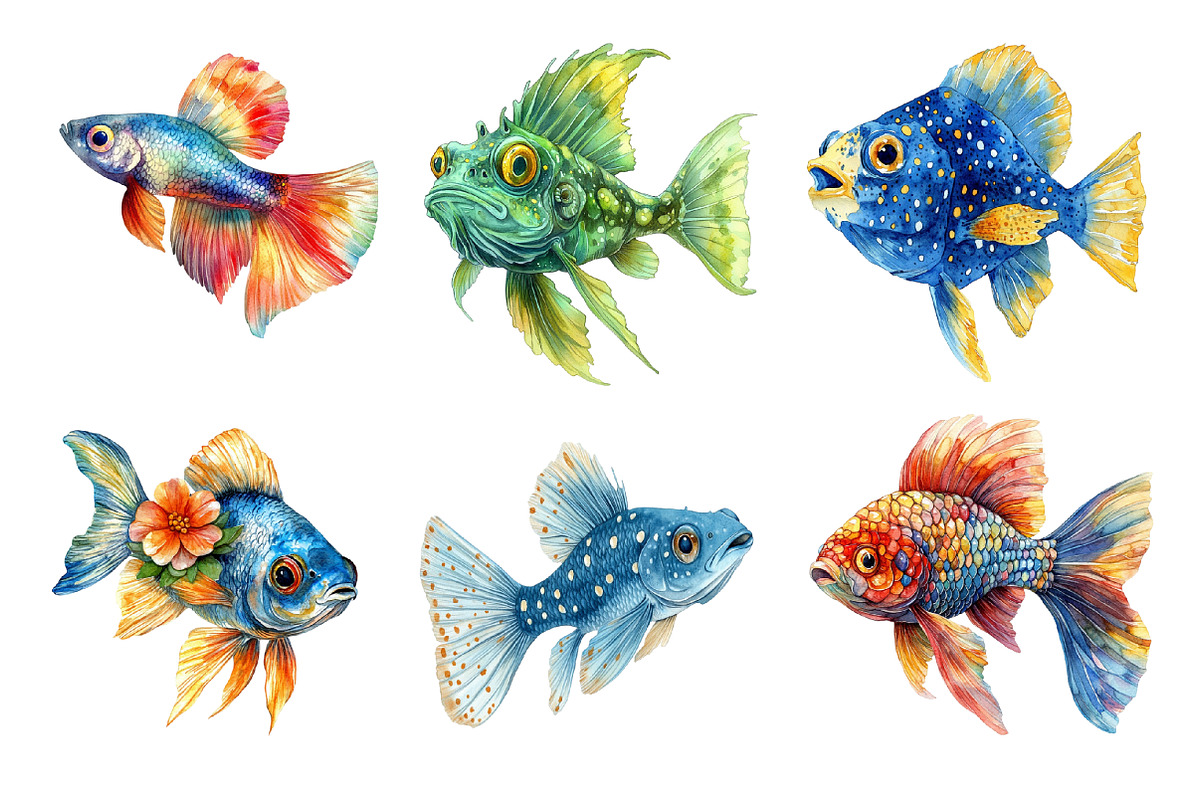 Cute Fishes Clipart PNG, an Illustration by SinaCreation (Photo 3 of 5)