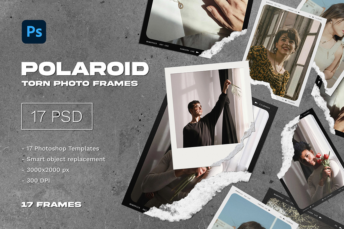 Polaroid Torn Photo Frames, a Product Mockup by Andrew Skoch Design (Photo 6 of 6)