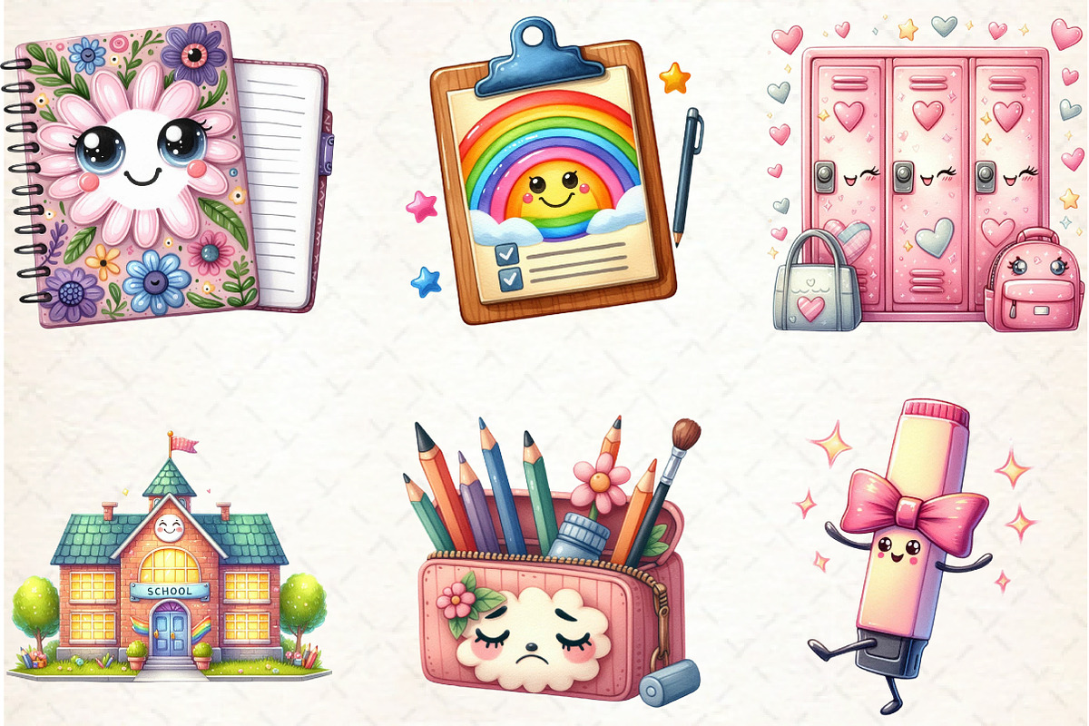 Kawaii Hello School Clipart Bundle, an Illustration by Libby Wishes (Photo 5 of 6)