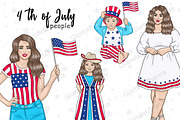 4th of July Girls Clipart, a Seasonal Illustration by GlamArtZhanna (Thumbnail 1 of 5)
