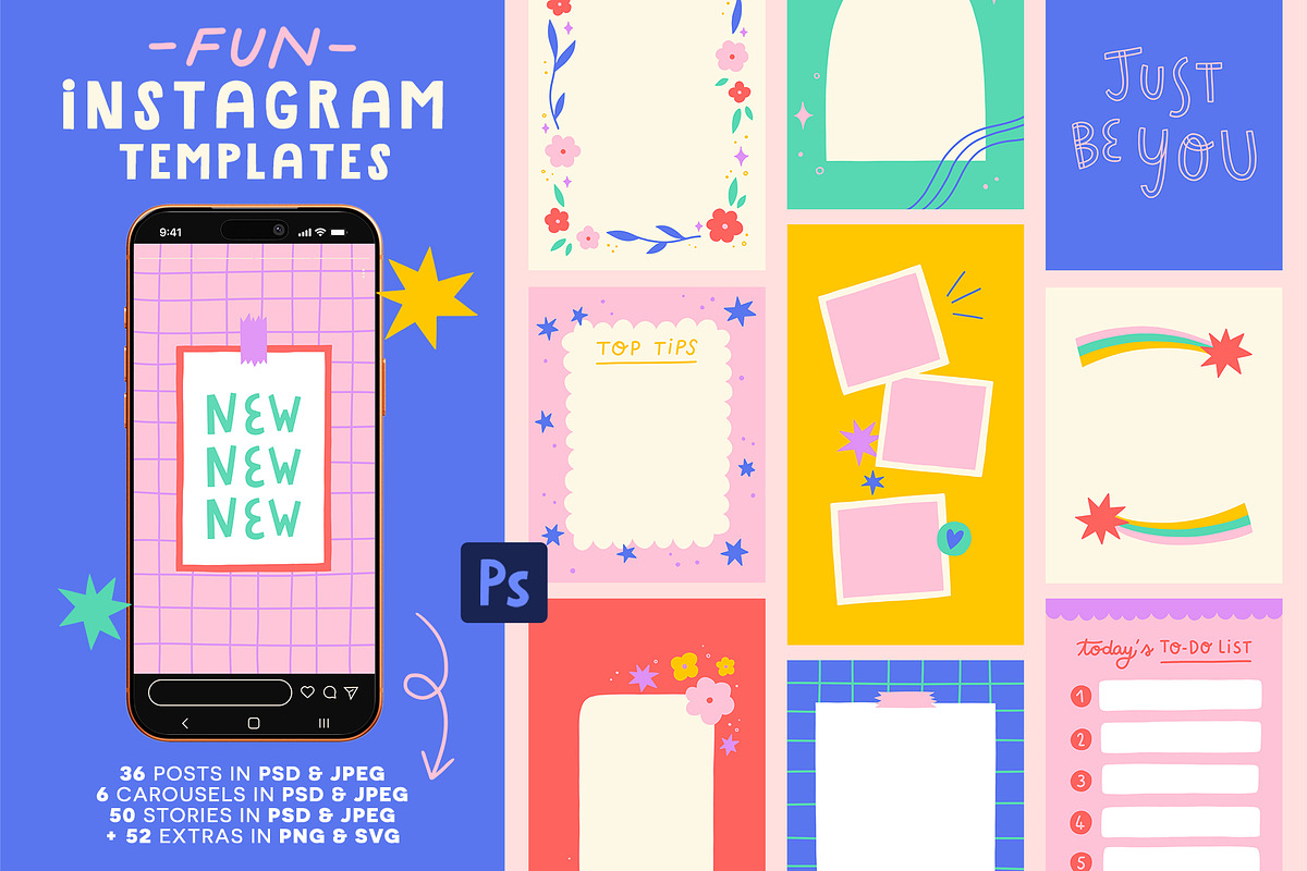 Fun Instagram Templates - Photoshop, a Social Media Template by Carole Chevalier (Photo 1 of 17)