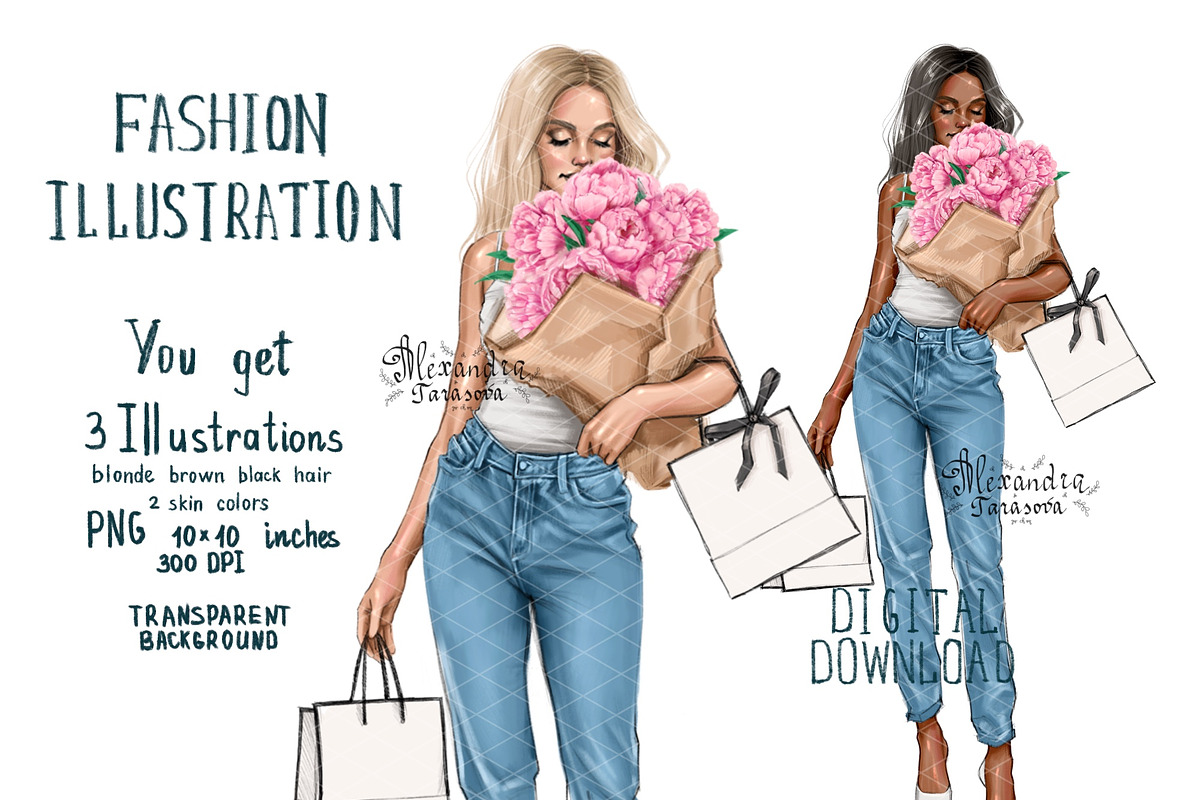 Fashion Girl Pink Flowers, a Person Illustration by BigArtLab (Photo 1 of 4)