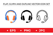 Gaming Headset Icons Vector Set Blue, an Outline Icon by Artonix (Thumbnail 1 of 2)