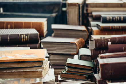 Vintage books market stock photo containing library and sale