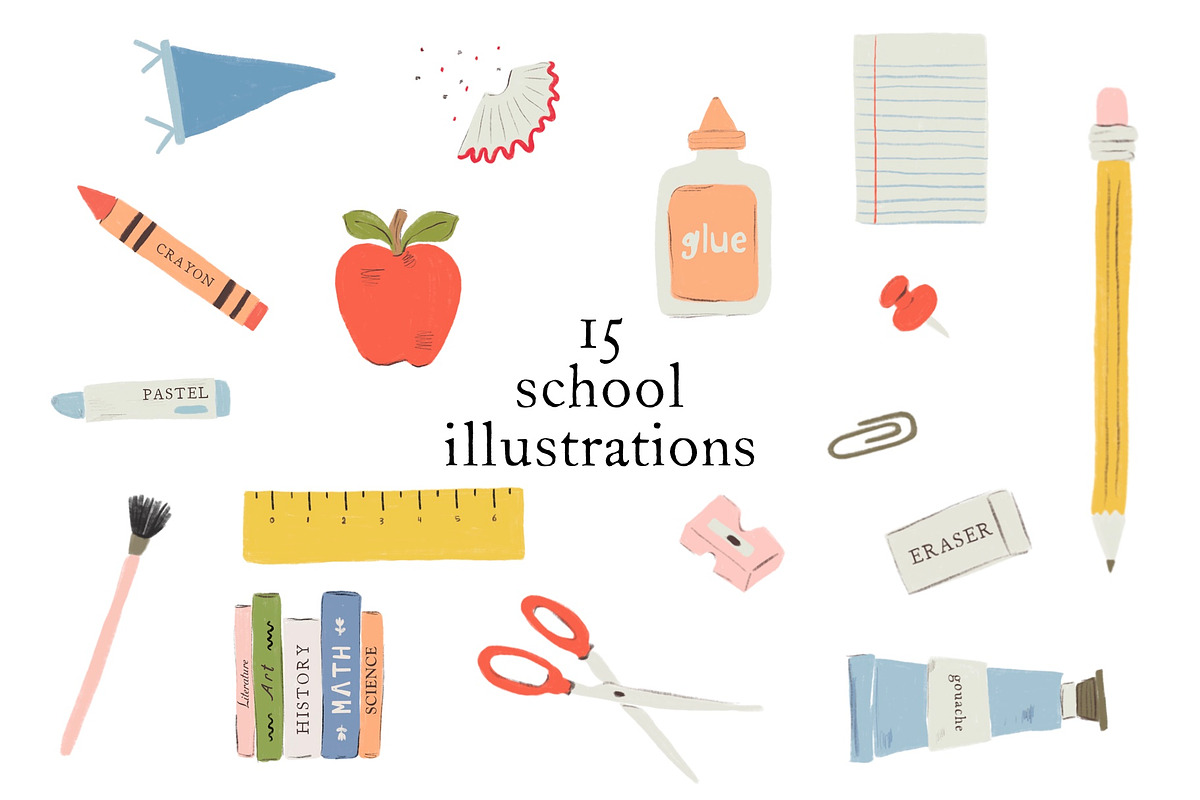 16 School Theme Illustrations, a Seasonal Illustration by Olive & Lu Paper (Photo 2 of 3)